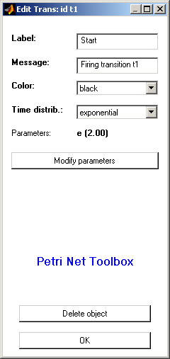 Fig. II.5. The Edit Transition dialogue box for modifying the properties of a transition